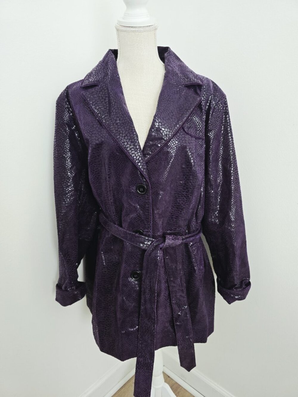 Pamela Mccoy Purple Crocodile Croc Leather Vintage Jacket 3X Trench 90s Y2K